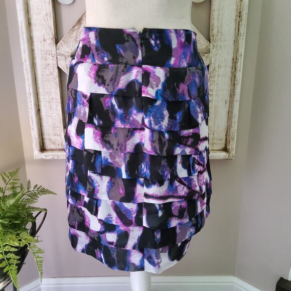 Worthington Women's Petite Ruffle Layered Straight Pencil Skirt in Purple Black - Picture 2 of 6